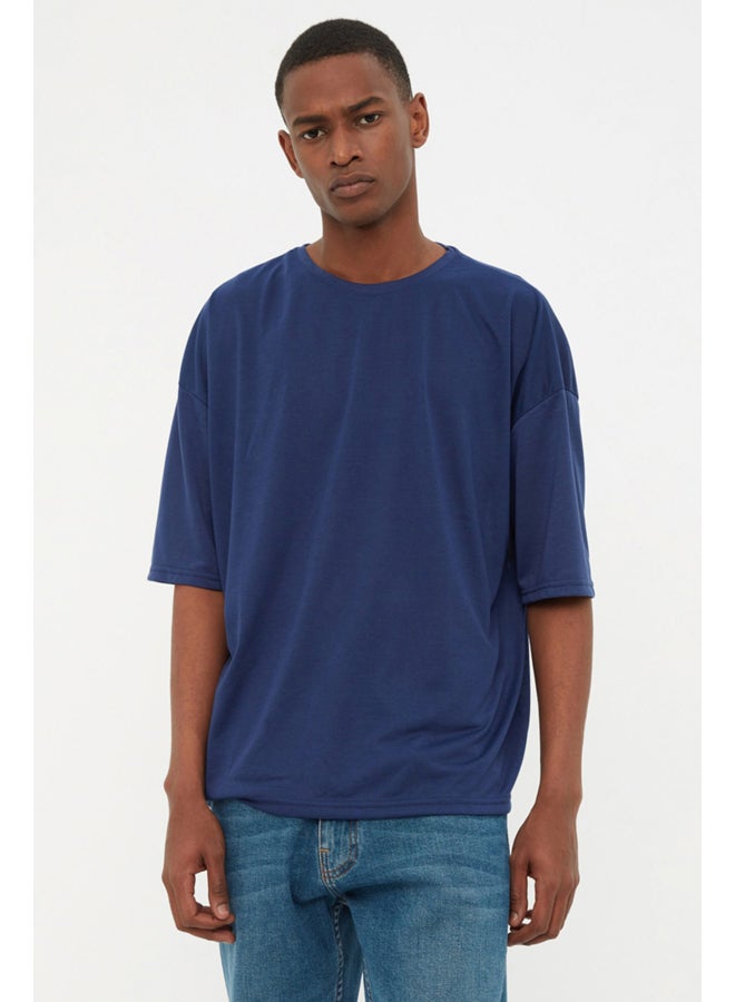 Navy Blue Basic Crew Neck Oversize/Wide Cut Short Sleeve T-Shirt TMNSS21TS0811