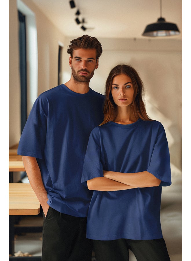 Navy Blue Basic Crew Neck Oversize/Wide Cut Short Sleeve T-Shirt TMNSS21TS0811