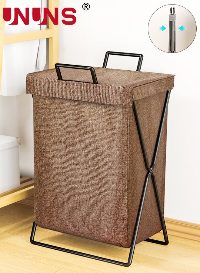 UNUNS Laundry Hamper,Large Collapsible Laundry Basket With Lid And Handles,Heavy-Duty Frame Clothes Hampers,X-Shaped Dirty Clothes Storage Basket For Bedroom Laundry Dorm Dryer,Laundry Basket Organizer - Image 1