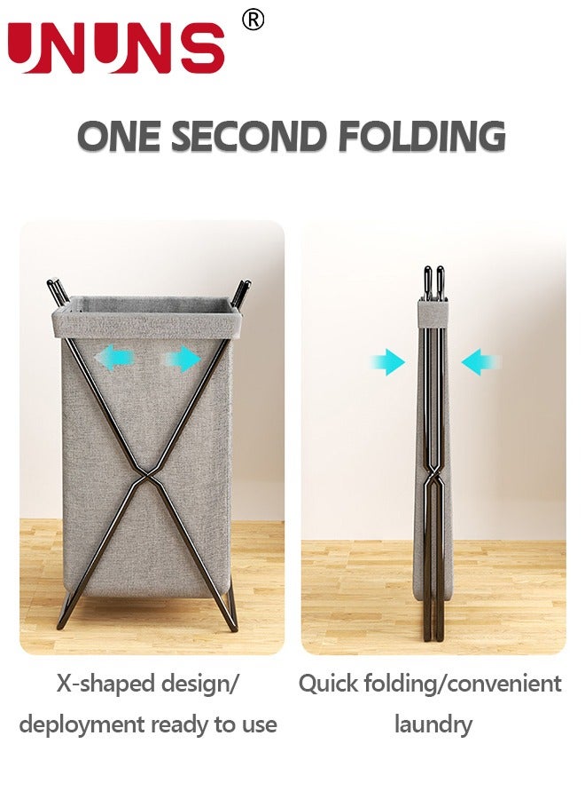 UNUNS Laundry Hamper,Large Collapsible Laundry Basket With Lid And Handles,Heavy-Duty Frame Clothes Hampers,X-Shaped Dirty Clothes Storage Basket For Bedroom Laundry Dorm Dryer,Laundry Basket Organizer - Image 5