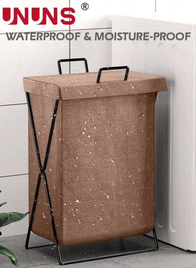 UNUNS Laundry Hamper,Large Collapsible Laundry Basket With Lid And Handles,Heavy-Duty Frame Clothes Hampers,X-Shaped Dirty Clothes Storage Basket For Bedroom Laundry Dorm Dryer,Laundry Basket Organizer - Image 4