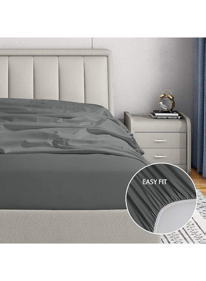 Cathay Home Luxury Wrinkle And Fade Resistant Double Brushed Ultra Soft Microfiber 14-inch Standard Pocket Single Fitted Sheet, Gray, Full - Image 1