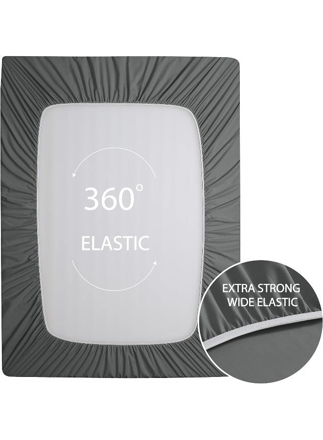 Cathay Home Luxury Wrinkle And Fade Resistant Double Brushed Ultra Soft Microfiber 14-inch Standard Pocket Single Fitted Sheet, Gray, Full - Image 2