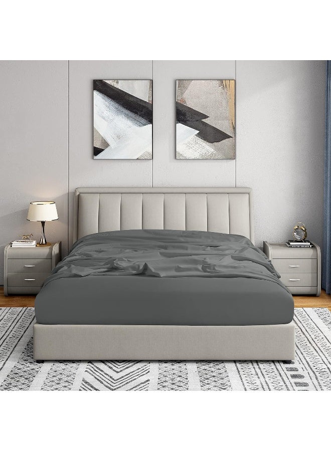 Cathay Home Luxury Wrinkle And Fade Resistant Double Brushed Ultra Soft Microfiber 14-inch Standard Pocket Single Fitted Sheet, Gray, Full - Image 4