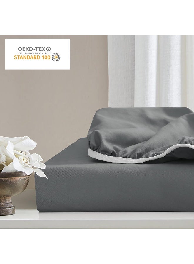 Cathay Home Luxury Wrinkle And Fade Resistant Double Brushed Ultra Soft Microfiber 14-inch Standard Pocket Single Fitted Sheet, Gray, Full - Image 5