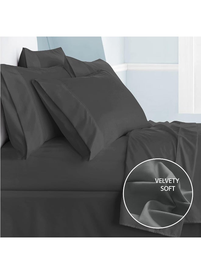 Cathay Home Luxury Wrinkle And Fade Resistant Double Brushed Ultra Soft Microfiber 14-inch Standard Pocket Single Fitted Sheet, Gray, Full - Image 3