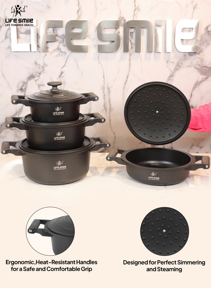 Life Smile 8pc Non Stick Cookware set - Pots and Pans set ,100% PFOA FREE Casseroles,Cookwares with Bakelite Knob & Handles, Induction Base Cooking Set include 20/24/28cm Soup Pot & 26cm Shallow Pot - Image 5