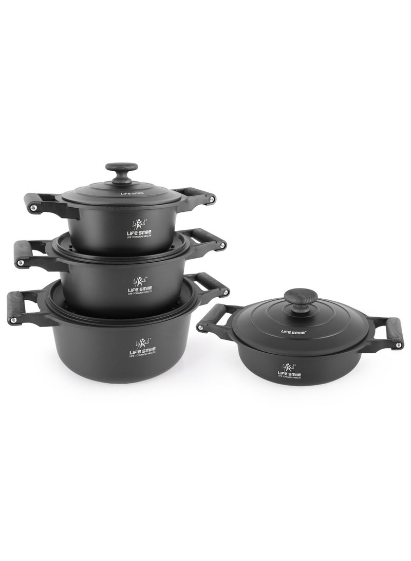 Life Smile 8pc Non Stick Cookware set - Pots and Pans set ,100% PFOA FREE Casseroles,Cookwares with Bakelite Knob & Handles, Induction Base Cooking Set include 20/24/28cm Soup Pot & 26cm Shallow Pot - Image 1