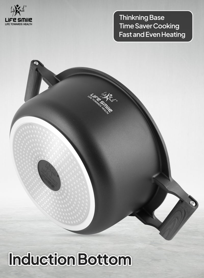 Life Smile 8pc Non Stick Cookware set - Pots and Pans set ,100% PFOA FREE Casseroles,Cookwares with Bakelite Knob & Handles, Induction Base Cooking Set include 20/24/28cm Soup Pot & 26cm Shallow Pot - Image 2