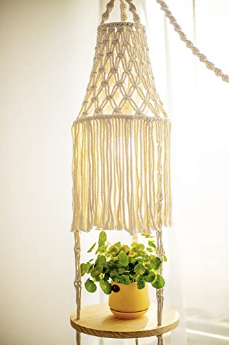 YKBU Macrame Plant Hanger Shelf Hanging Rope Shelf Indoor with Boho Lamp Shade 3 Tier Floating Round Shelves Decorative Shelf Flower Pot Holder Planter Display Rack Boho Home Decor-1 Set - Image 4