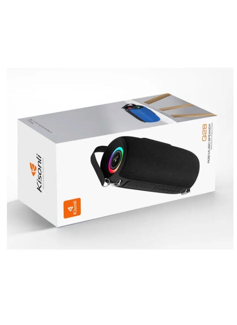 Kisonli - Kisonli Premium Q28 Stereo Super Bass RGB 10W Portable Speaker, 1800mAh (3-8 Hr), Built-In Calling MIC, AUX-USB/TF/FM - Image 1