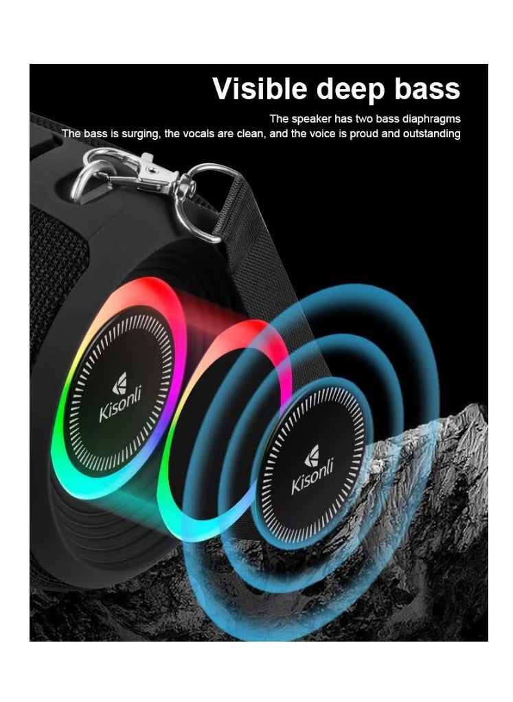 Kisonli - Kisonli Premium Q28 Stereo Super Bass RGB 10W Portable Speaker, 1800mAh (3-8 Hr), Built-In Calling MIC, AUX-USB/TF/FM - Image 1