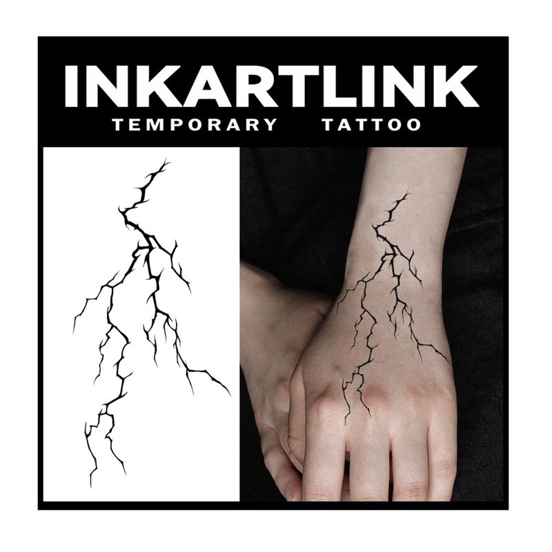 Inkartlink Tattoo Tech  2 Sheets Large Semi Permanent Tattoo  Adult Art Design Temporary Tattoos  Lasts 1-2 Weeks  Waterproof  Realistic Look  No Adhesive  No Reflection (Lightning Design) - Image 1