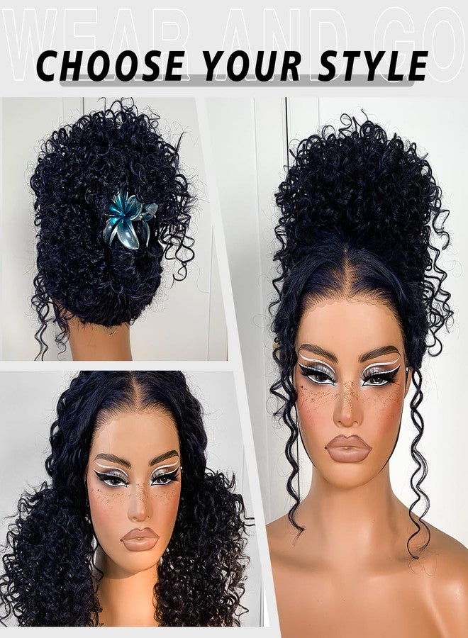 MITIMES باروكة MITIMES زرقاء داكنة جاهزة للارتداء بدون غراء، شعر صناعي مُنتف مسبقًا، باروكة أمامية من الدانتيل عالي الكثافة، باروكة أفرو مجعدة بطبقات، مقاس 13x6 - Image 5