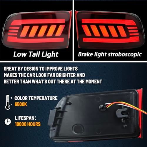 GEEGEETOP Red Lens LED Rear Reflector Bumper Fog DRL Brake Light Turn Signal Lamp Assembly Compatible With Toyota 4Runner 2003-2005 Land Cruiser Prado 120 2002-2009 - Image 3