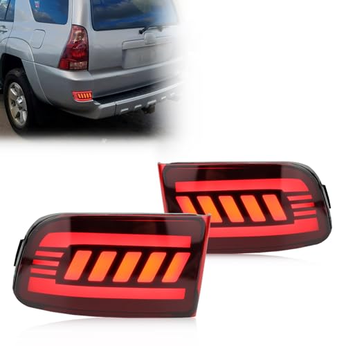 GEEGEETOP Red Lens LED Rear Reflector Bumper Fog DRL Brake Light Turn Signal Lamp Assembly Compatible With Toyota 4Runner 2003-2005 Land Cruiser Prado 120 2002-2009 - Image 1