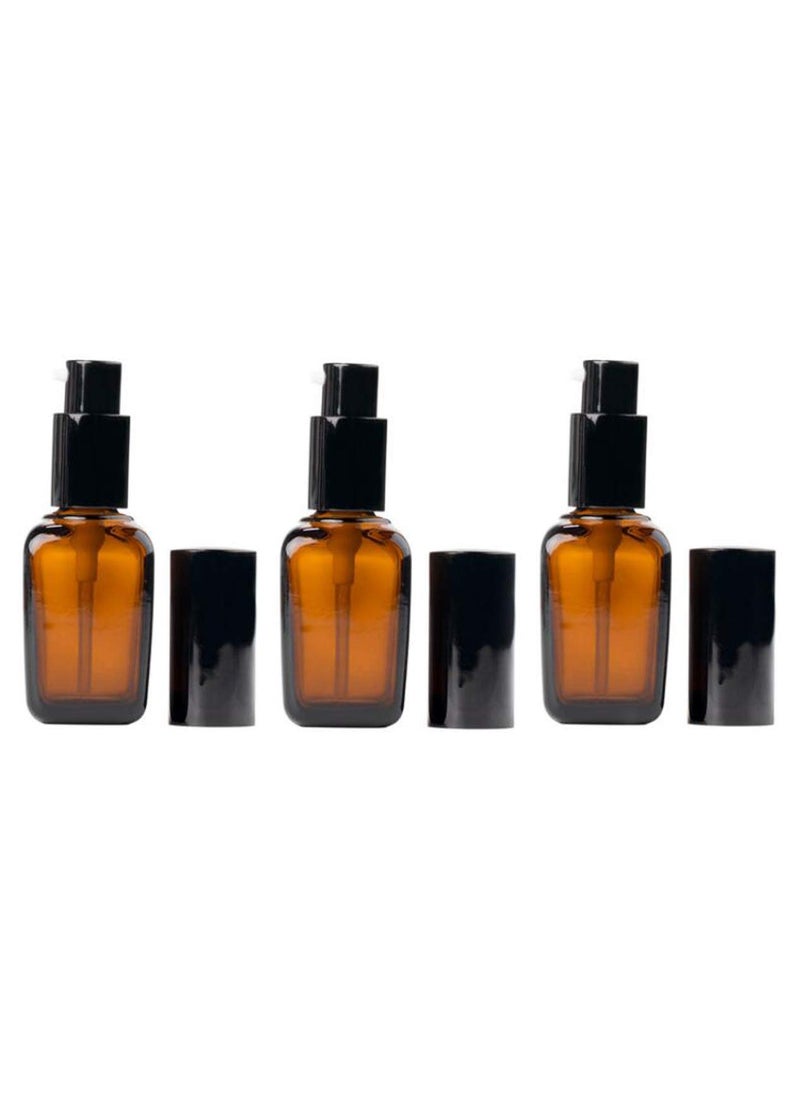 ericotry - 3PCS 30ml Empty Refillable Square Amber Glass Cream Lotion Pump Bottles for Makeup Face Cream Facial Cleanser Toiletries Toner Liquid Travel Containers Emulsion Essential Oil Dispenser - Image 1
