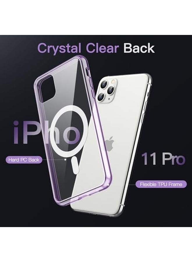 جي تيك جراب مغناطيسي لهاتف Iphone 11 Pro مقاس 5.8 بوصة متوافق مع الشحن اللاسلكي Magsafe غطاء ممتص للصدمات للهاتف مضاد للخدش شفاف باللون الأرجواني - Image 4