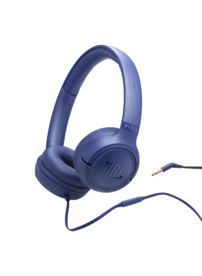 JBL Tune 530 Wired On-Ear Headphones with Pure Bass Sound, Hands-Free Calls, One-Button Remote, Lightweight Foldable Design & Tangle-Free Flat Cable Blue
