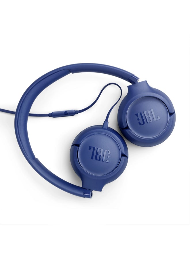 JBL Tune 530 Wired On-Ear Headphones with Pure Bass Sound, Hands-Free Calls, One-Button Remote, Lightweight Foldable Design & Tangle-Free Flat Cable Blue - Image 2