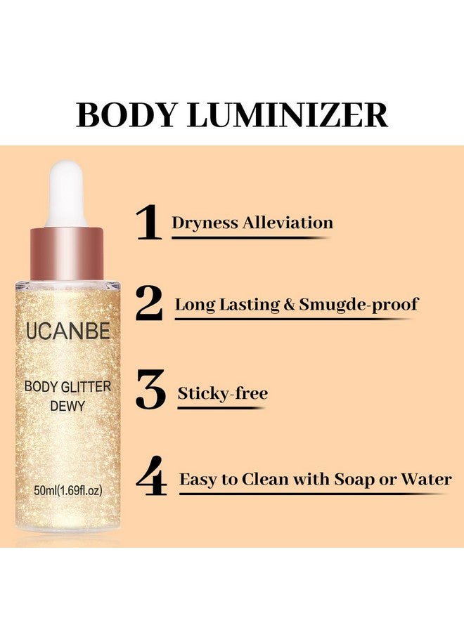 Ucanbe لوشن مضيء مرطب للجسم مع لمعة للوجه وهايلايتر سائل للنساء، لومي نizer هولوجرافي للشعر، هدايا عيد الحب (ذهب شمبانيا 01) - Image 2