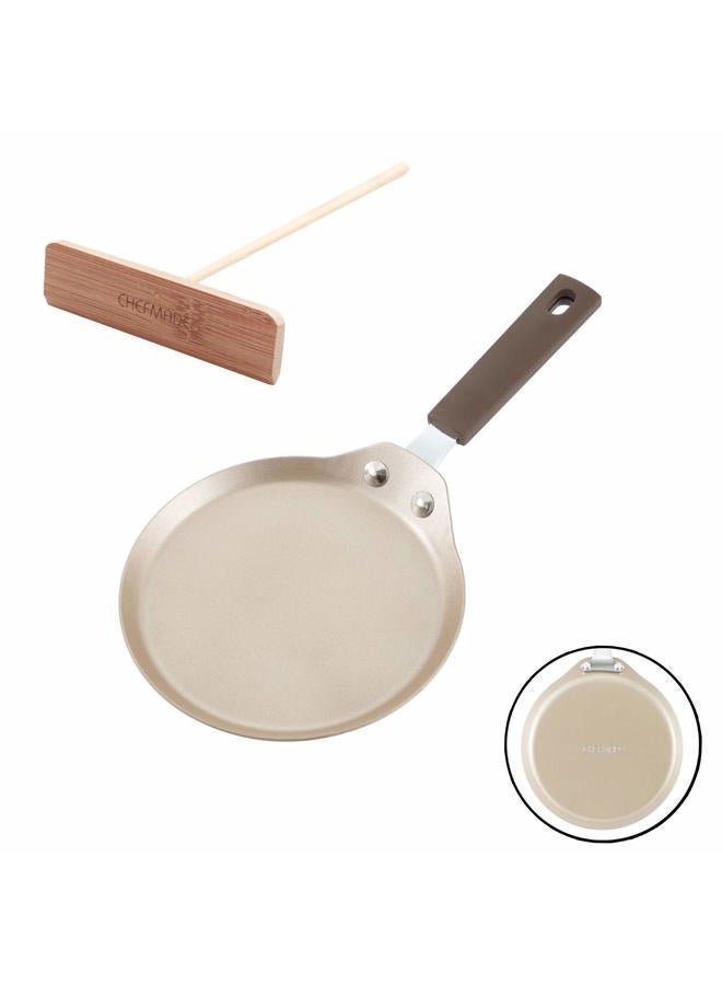 chefmade Mini Crepe Pan with Bamboo Spreader, 6-Inch Non-Stick Pancake Pan with Insulating Silicone Handle for Gas, Induction, Electric Cooker (Champagne Gold) - Image 1