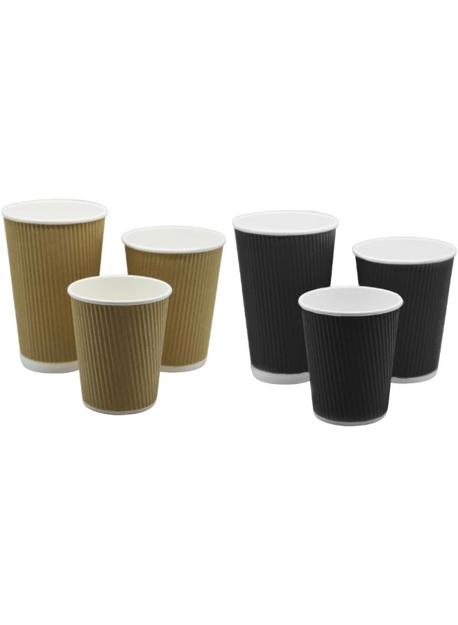 HTE 50Pieces Black Disposable Ripple Insulated Coffee Cups  Hot Beverage Corrugated Paper Cups [4 Oz] - Image 1