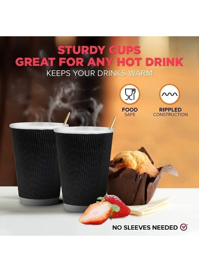 HTE 50Pieces Black Disposable Ripple Insulated Coffee Cups  Hot Beverage Corrugated Paper Cups [4 Oz] - Image 4