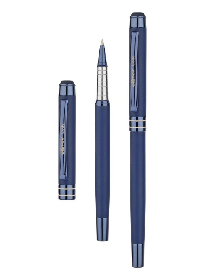 Oliver Code Matte Blueberry Roller Pen with Premium T-Box | Brass Body, German Schmidt Refill, Blueberry-Plated Trims - Image 4