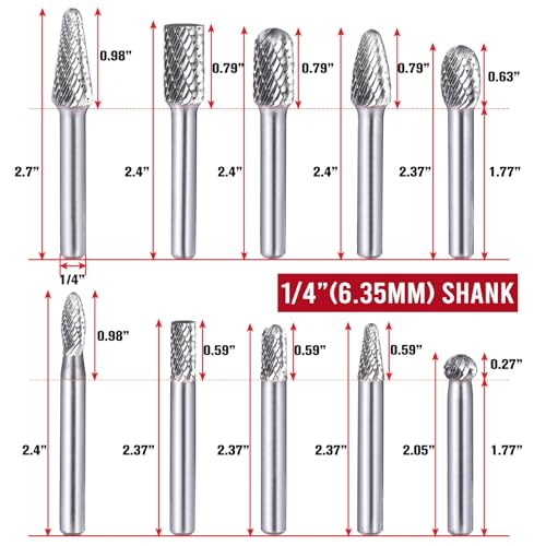 TiERGS Tungsten Carbide Burr Set, 1/4" Shank, 10Pcs Die Grinder Bits, Compatible with DeWalt & Milwaukee Die Grinders, with Mandrel and Cut-Off Wheels - Image 4
