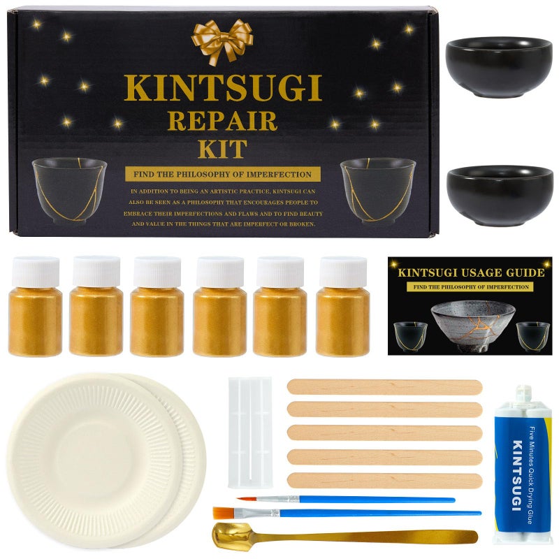 deuvuo Kintsugi Repair Kit Gold, 21 Pcs Authentic Kintsugi Repair Kit to Revive Your Broken Ceramic, Pottery, Mug, Bowl, Glass Keepsakes with Ease - Japanese Art DIY Set Bio for Beginners - Image 1