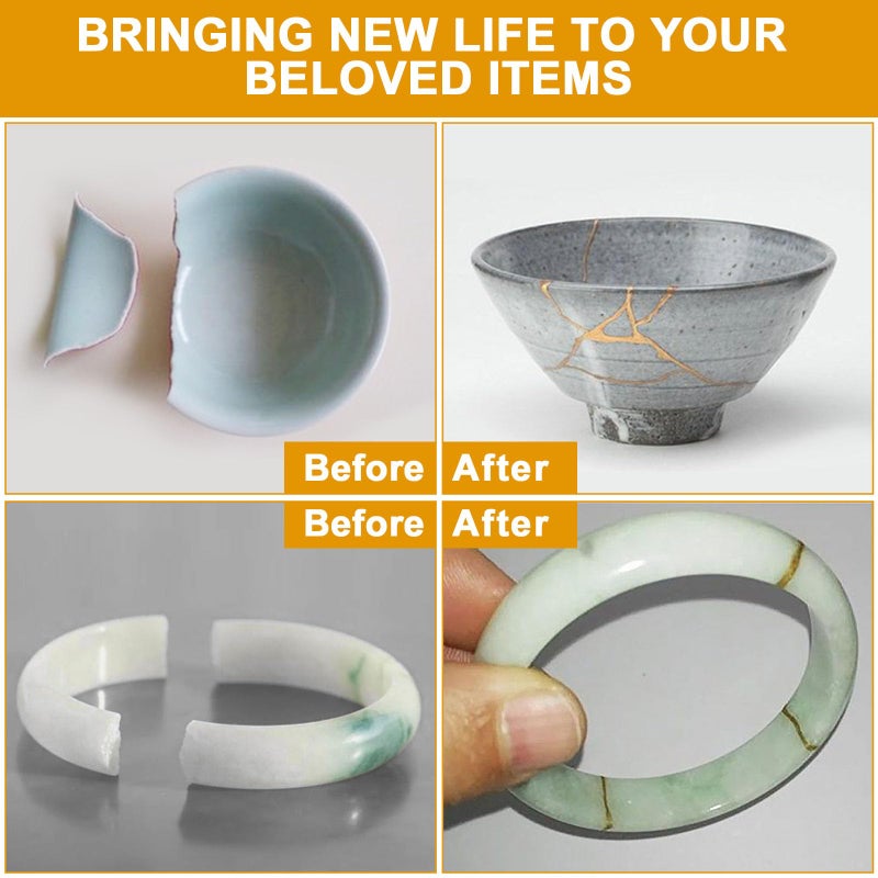 deuvuo Kintsugi Repair Kit Gold, 21 Pcs Authentic Kintsugi Repair Kit to Revive Your Broken Ceramic, Pottery, Mug, Bowl, Glass Keepsakes with Ease - Japanese Art DIY Set Bio for Beginners - Image 2
