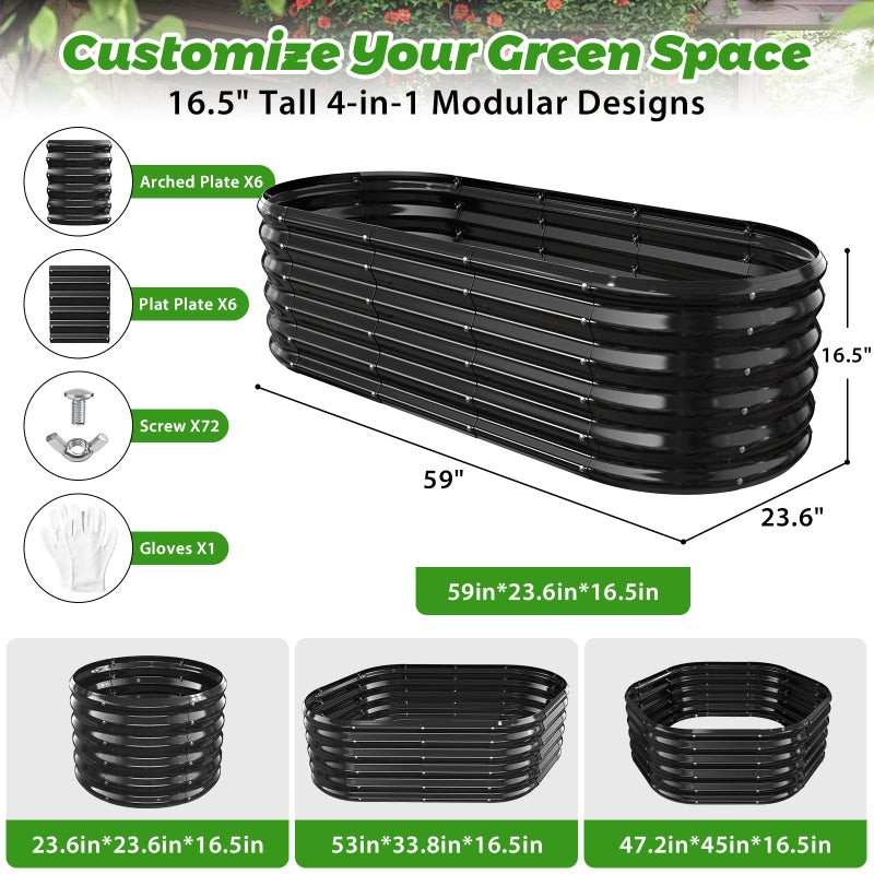 YSEJOMP 17" Tall Outdoor Garden Raised Garden Bed Kits, 5ft X 2ft Oval,0.8MM Thick Metal Raised Planter Bed/Ground Planter Box for Variety of Flowers,Herbs,Vegetables (Black, 60X24X16.5 Inches) - Image 4