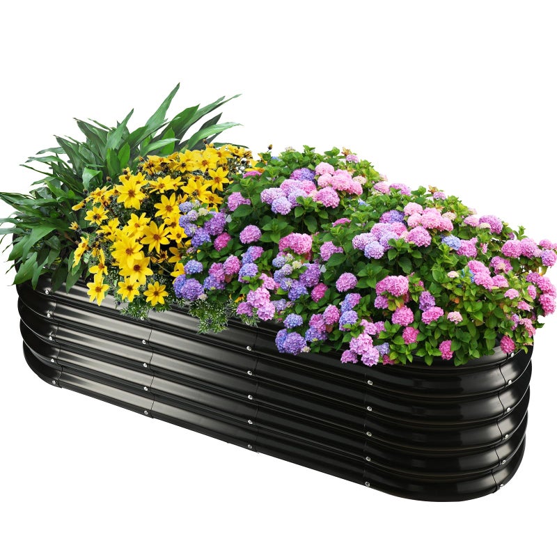 YSEJOMP 17" Tall Outdoor Garden Raised Garden Bed Kits, 5ft X 2ft Oval,0.8MM Thick Metal Raised Planter Bed/Ground Planter Box for Variety of Flowers,Herbs,Vegetables (Black, 60X24X16.5 Inches) - Image 1