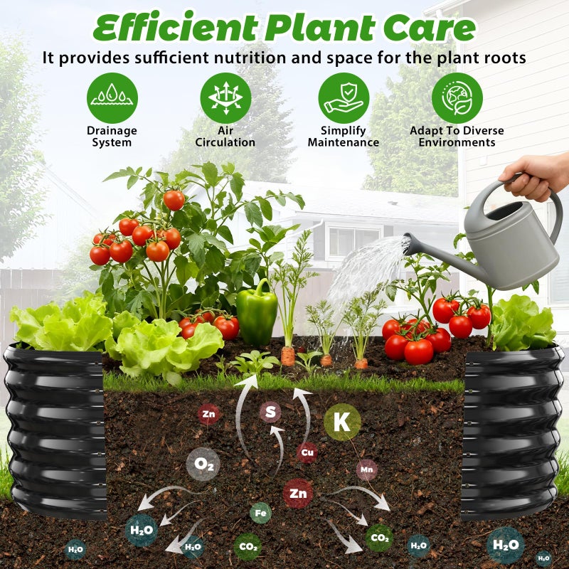 YSEJOMP 17" Tall Outdoor Garden Raised Garden Bed Kits, 5ft X 2ft Oval,0.8MM Thick Metal Raised Planter Bed/Ground Planter Box for Variety of Flowers,Herbs,Vegetables (Black, 60X24X16.5 Inches) - Image 3