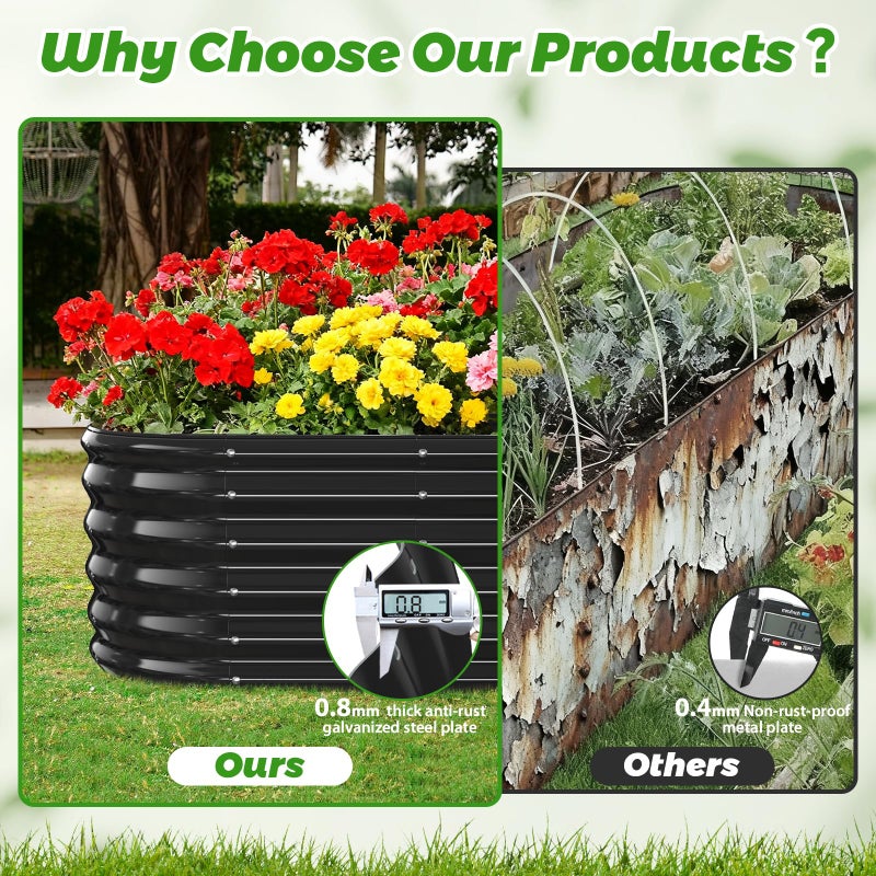YSEJOMP 17" Tall Outdoor Garden Raised Garden Bed Kits, 5ft X 2ft Oval,0.8MM Thick Metal Raised Planter Bed/Ground Planter Box for Variety of Flowers,Herbs,Vegetables (Black, 60X24X16.5 Inches) - Image 5