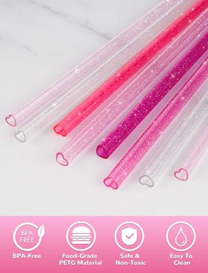 NiHome 8-Pack 12" Reusable Heart Shaped Glitter Straws Fit for Stanley Tumbler 40/30/64oz, Glitter Gradient Pink Plastic Drinking Straws for Stanley Cups, Gift Straw for Christmas, Valentines Day - Image 5