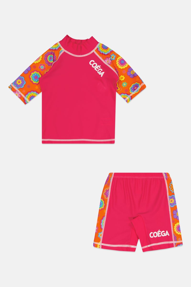COEGA SUNWEAR Toddlers Girl 2 Pieces Graphic Print Top And Short Swim Set, Multicolor - Image 1