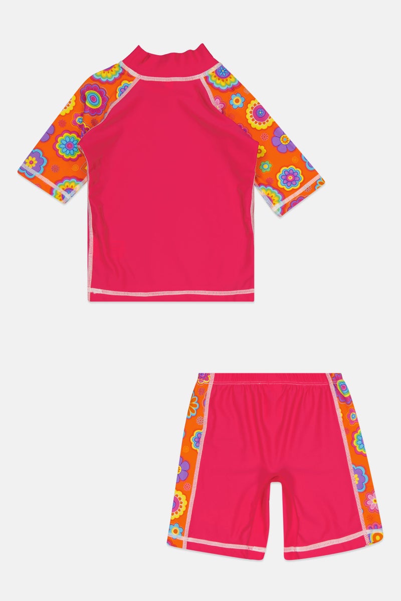 COEGA SUNWEAR Toddlers Girl 2 Pieces Graphic Print Top And Short Swim Set, Multicolor - Image 2