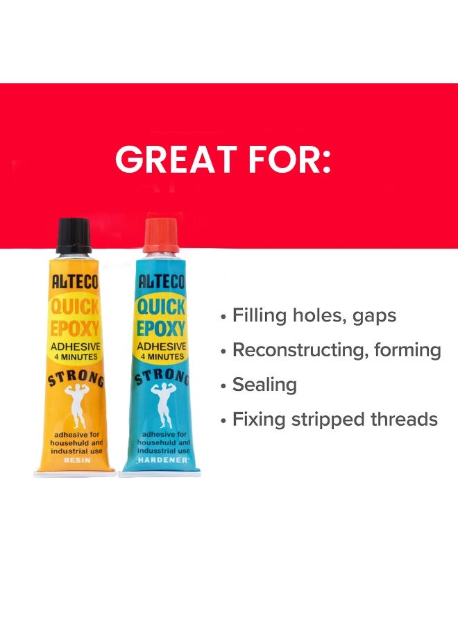 ALTECO Quick Epoxy Adhesive 4 Minutes Strong Two Part Epoxy Glue Resin and Hardener for Metal Plastic Concrete Stone Wood Fiberglass Fast Setting Heavy Duty Industrial Household Repair Adhesive - Image 3