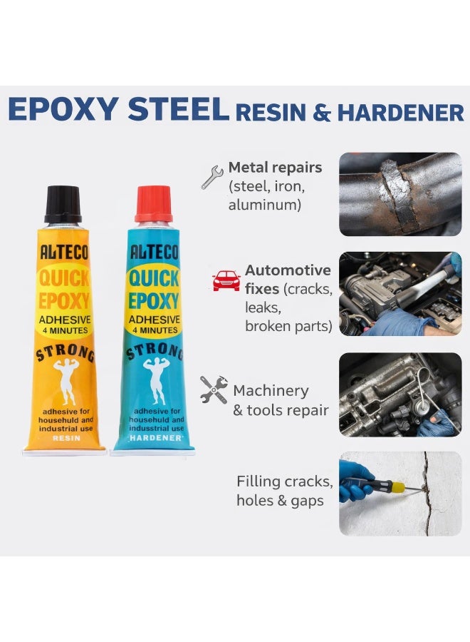 ALTECO Quick Epoxy Adhesive 4 Minutes Strong Two Part Epoxy Glue Resin and Hardener for Metal Plastic Concrete Stone Wood Fiberglass Fast Setting Heavy Duty Industrial Household Repair Adhesive - Image 2