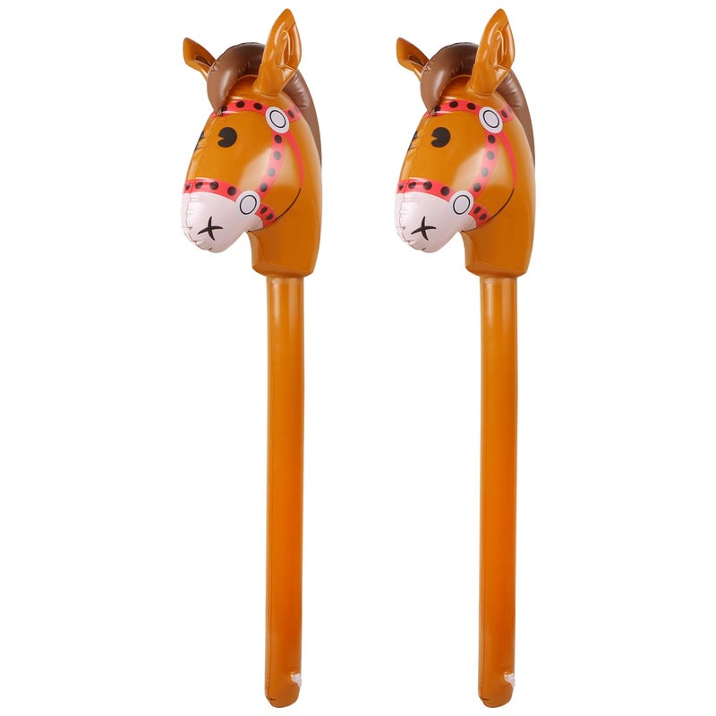 EVERMARKET 2 قطع عصا حصان قابلة للنفخ رأس حصان قابل للنفخ على عصا زي للهالوين رعاة البقر الغربي حفلة استحمام الأطفال زينة عيد الميلاد - Image 3