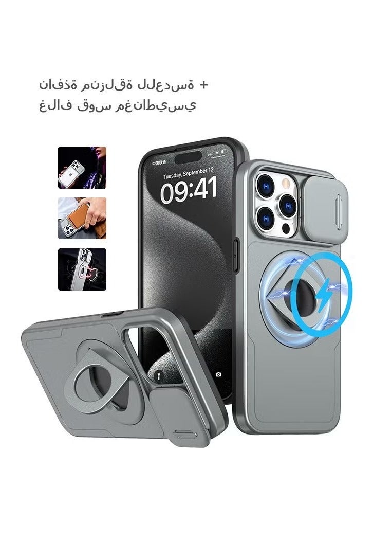 Magnetic Case Cover for iPhone 13 Pro Max, Shockproof Protection Cover with Lens Cap and Invisible Stand, Slim Phone Case Cover (Gray) - Image 1
