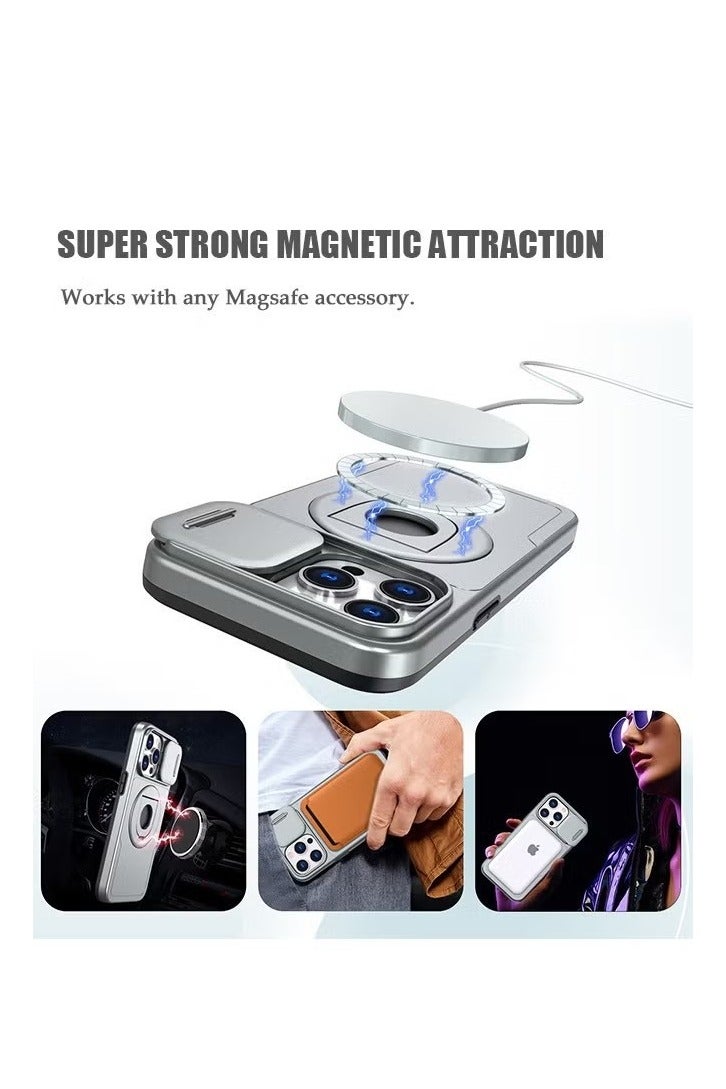 Magnetic Case Cover for iPhone 13 Pro Max, Shockproof Protection Cover with Lens Cap and Invisible Stand, Slim Phone Case Cover (Gray) - Image 4