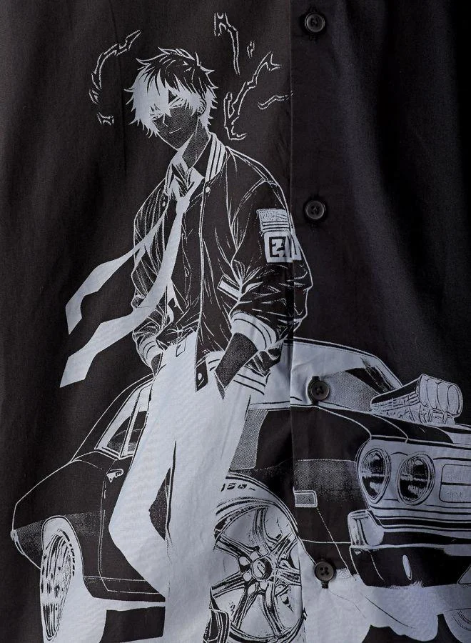 The Indian Garage Co Men Oversized Anime Print Full Sleeves Cutaway Collar Street Wear Shirt