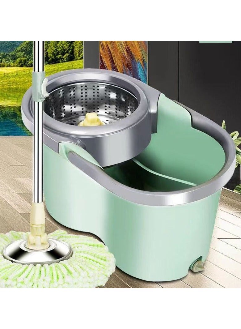 Rotating mop and bucket with twisted flower set, 360 ° rotating mop and bucket system, with dual cotton head replacement head and stainless steel adjustable handle, used for floor cleaning - Image 1