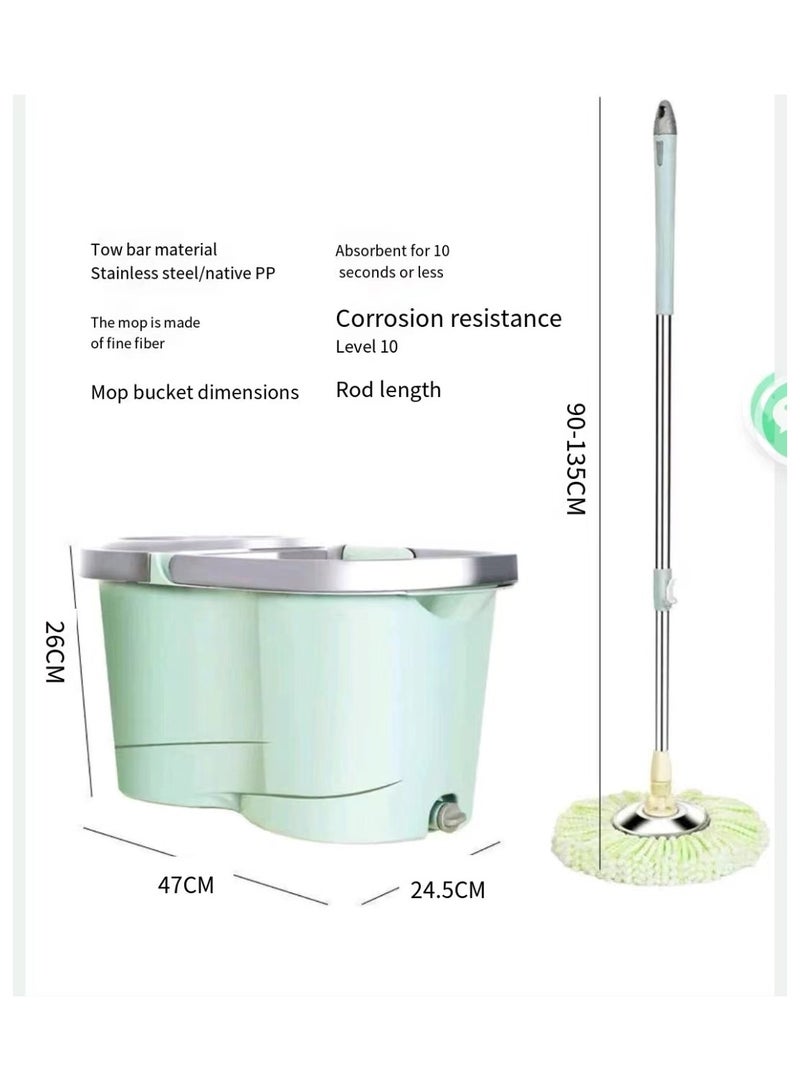 Rotating mop and bucket with twisted flower set, 360 ° rotating mop and bucket system, with dual cotton head replacement head and stainless steel adjustable handle, used for floor cleaning - Image 3