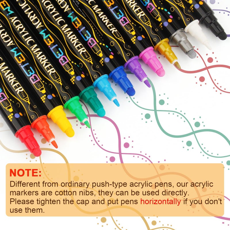Betem 36 Colors Dual Tip Acrylic Paint Pens Markers, Fabric Decorating Kits Premium Water-Based Acrylic Paint Markers for Fabric, Rock, Wood, Glass, Eggs, Canvas, Ceramic, Easter Basket Stuffers - Image 2