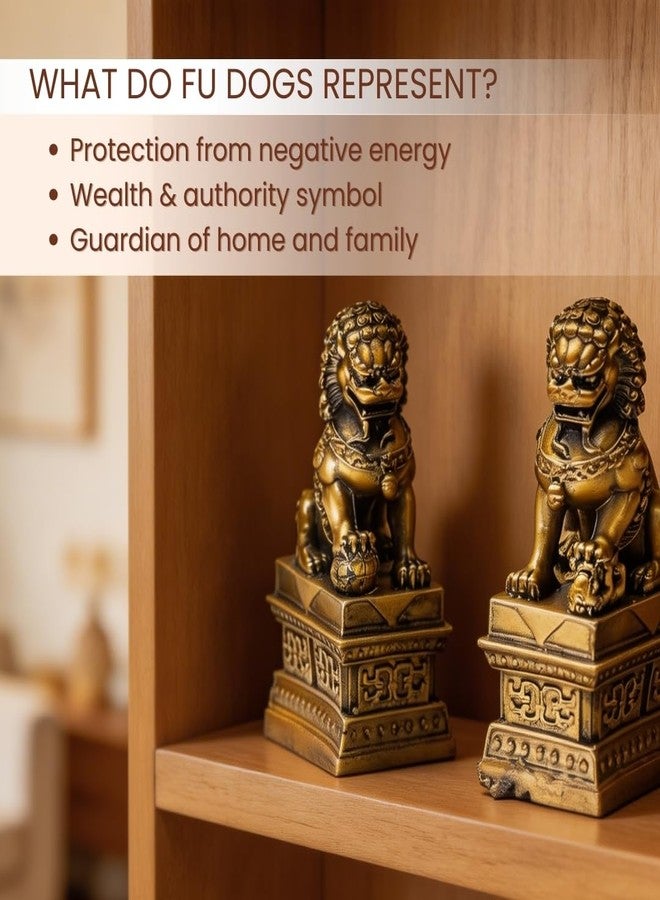 Plus Value Feng Shui Fu Dogs/Foo Dogs Imperial Guardian Lions Pair | Traditional Entrance & Home Office Décor Showpiece | Vastu & Feng Shui Styling for Housee, Shop & Workspace (Set of 2) - Image 3