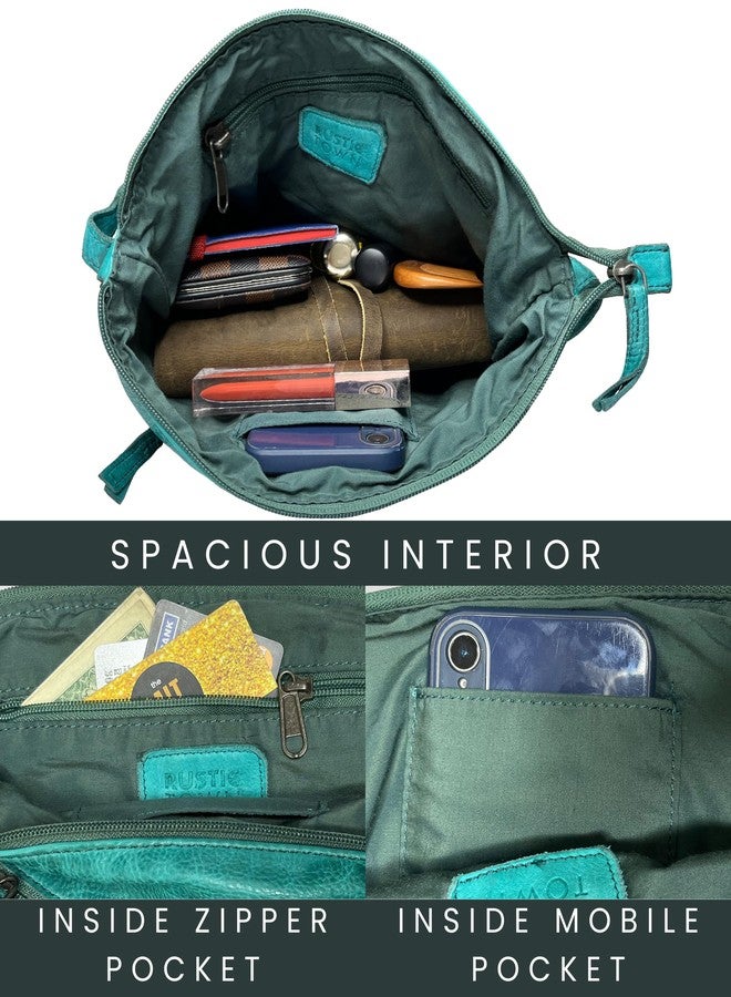 Rustic Town Leather Crossbody Bag for Women - Valentines Day Gifts for her Travel Shoulder Sling Purse - Vintage Boho Satchel for Girls (Green) - Image 4